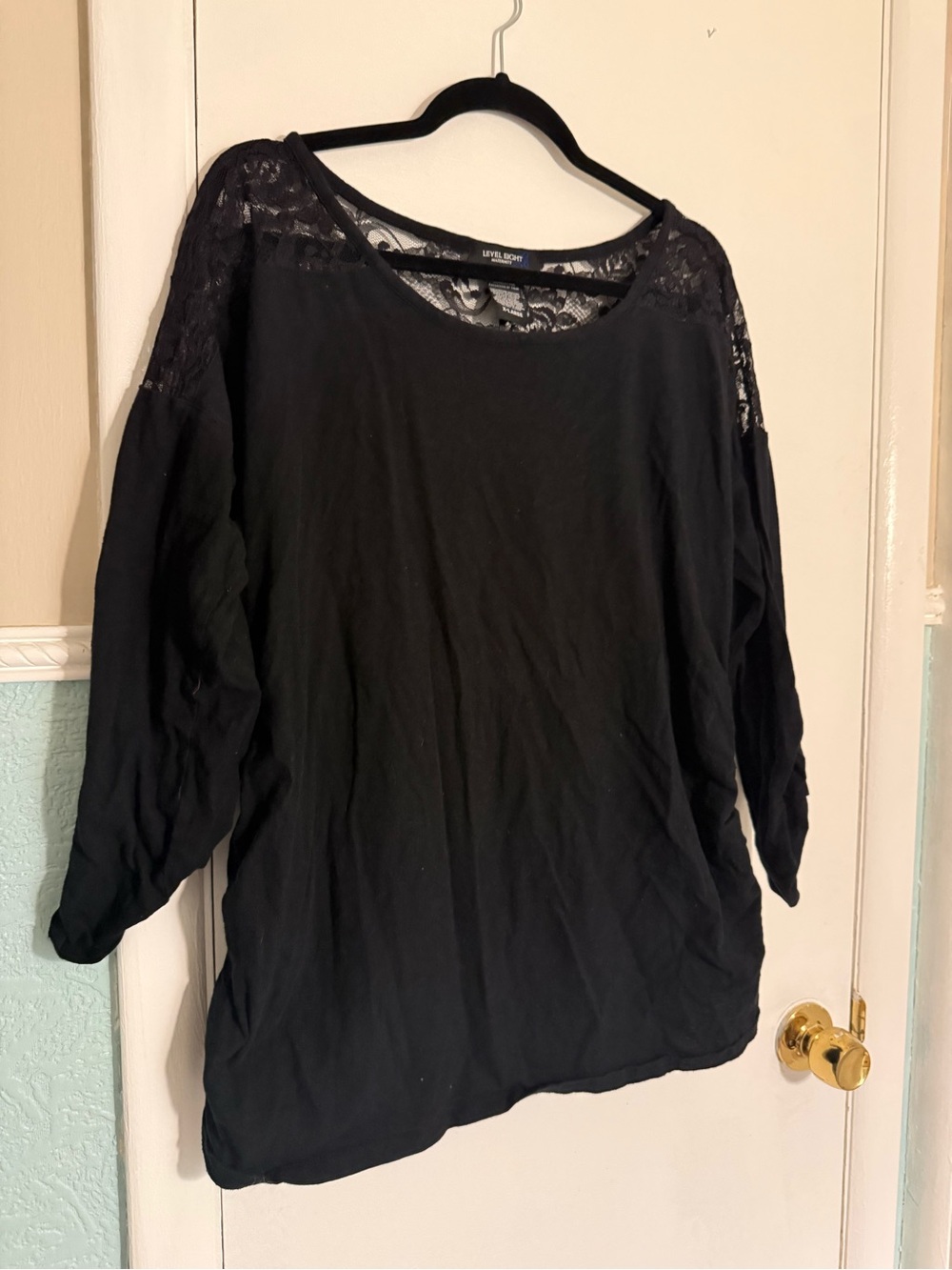 Black Long-Sleeve Lace Shoulder Top